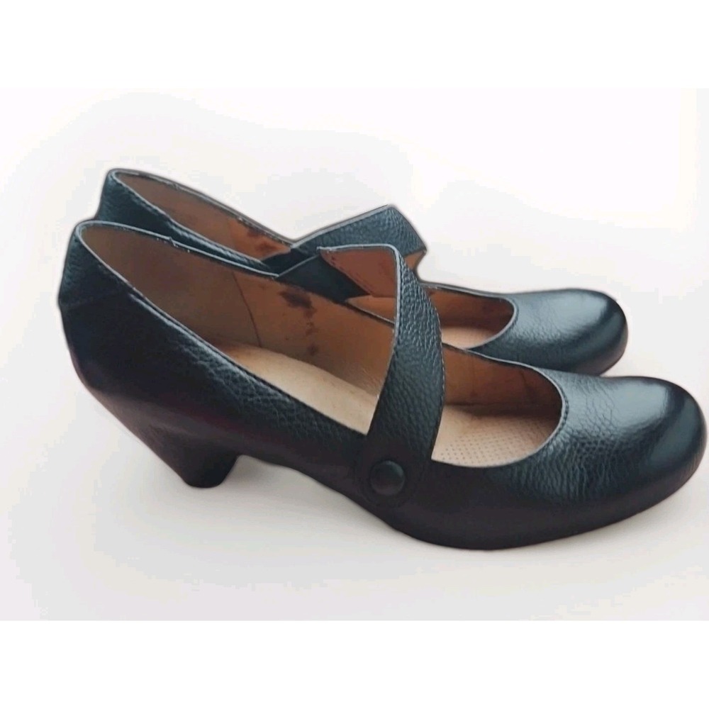 Vtg Ciao Bella Mary Janes Women 7.5 Cone‎ Heel Shoes Black Pebbled Leather #420